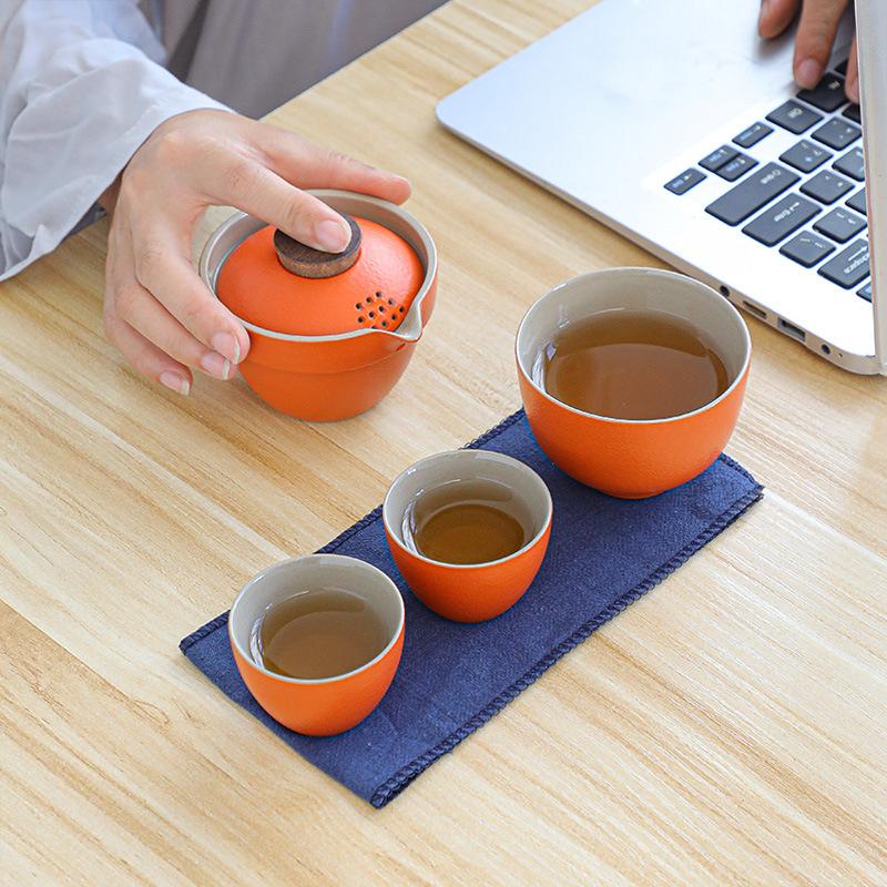Travel tea set, Kuaike cup, one pot, three cups, portable cover bowl, small set, outdoor kung fu set, tea gift box.