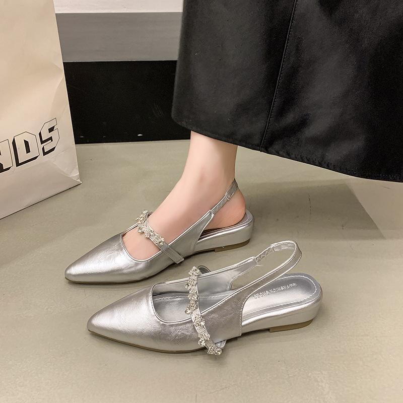 Beautiful Rhinestone Bag Head Sandals Women's New Summer Matching Skirt Elastic Back Strap Pointed Fashion Thin Heel High