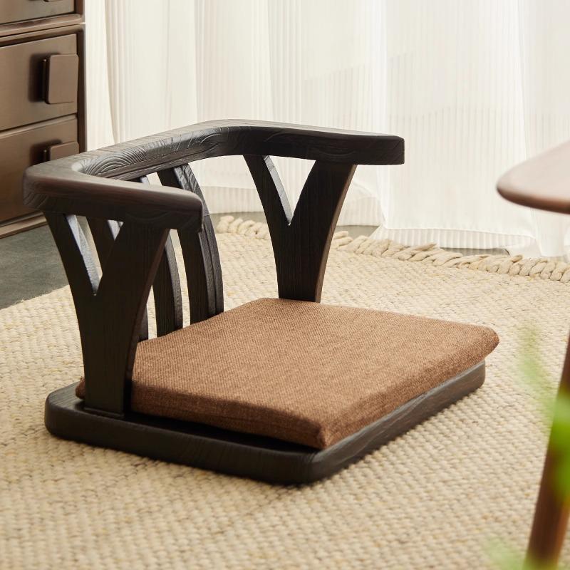 Handgefertigter Tatami-Stuhl aus Massivholz mit Rückenlehne, niedriger japanischer Stil, Balkon-Lounge-Sitz, Erkerfenster-Möbel für Zuhause