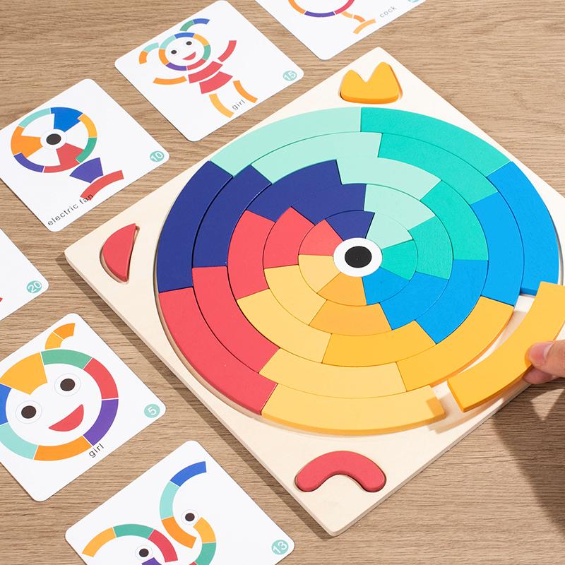 Montessori DIY Game Wooden Rainbow Creative Blocks Puzzle Color Shape Cognitive Educational Toys Gift For Children Kids