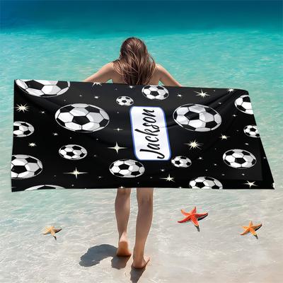 Toalla de Playa de Fútbol Personalizada Nombre Fútbol Microfibra Toalla de Baño 160x80cm Suave Secado Rápido Piscina