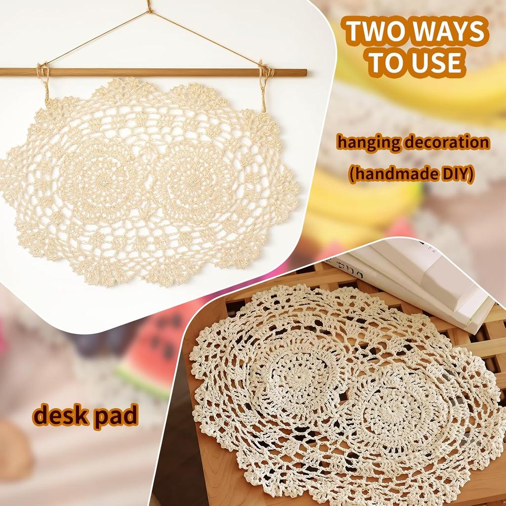 2-Pack Vintage Lace Placemats - 10x14 Inch French Crochet Lace Doilies, Handmade Embroidered Oval Table Mats for Dining, Tea Party, Wedding Decor,