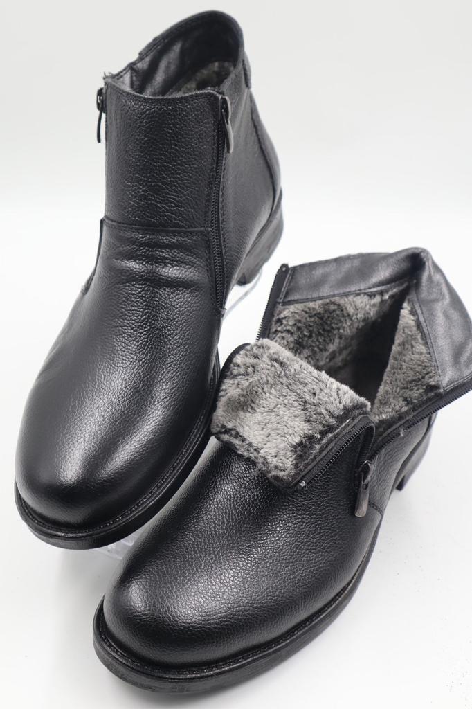 Men's Fashion Genuine Leather Flat Heeled Booties Bootie Furry Black Zipper Casual Boots Shoes