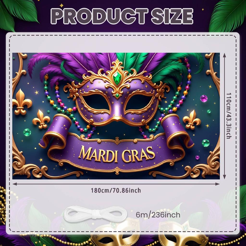 Feather Mask Background Festive Purple Green Gold Banner Festive Backdrop Green Bead Mardi Gras Backdrop For Carnival Parade