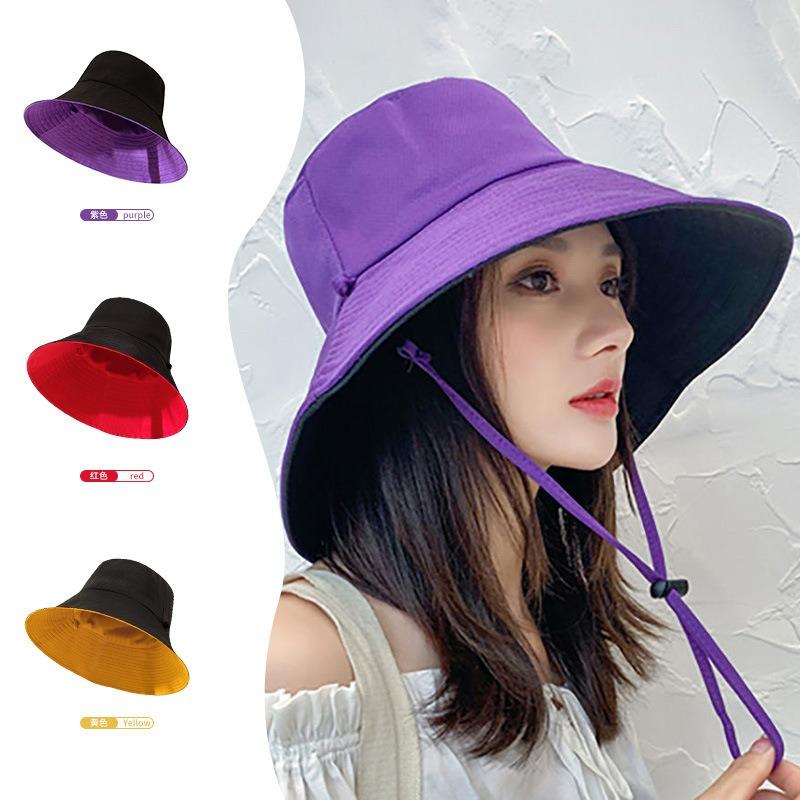 Fashion Large Brim Double-sided Bucket Hat Women's Autumn Sun Protection Hat Solid Color Versatile Sun Hat, Women