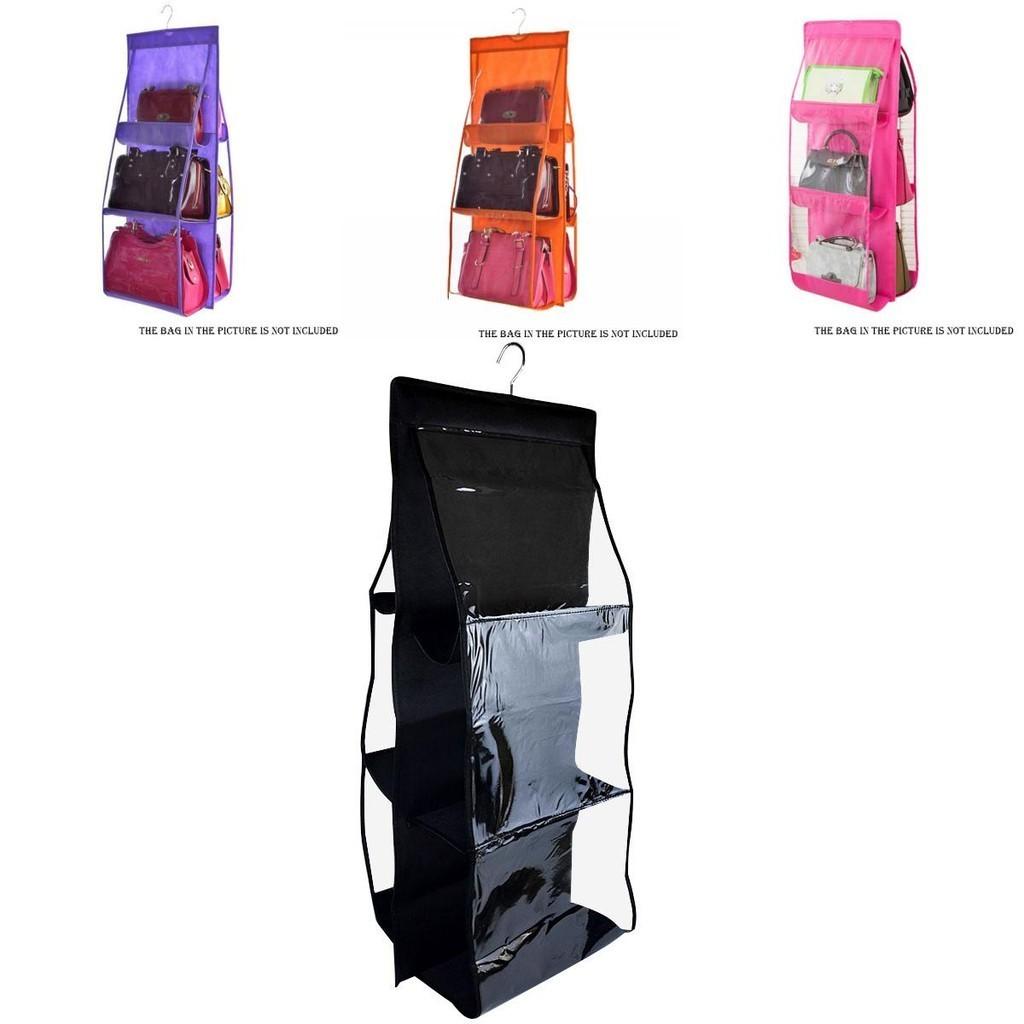 Elegant And Spacious 6 Pockets Clear Hanging Purse Handbag Tote Bag Organizer Rack