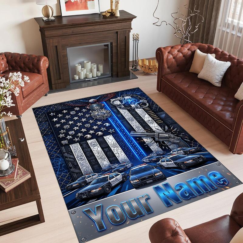 American Patriotic Theme Crystal Velvet Rug Personalized Custom Name Text Soft Floor Mat Home Decor
