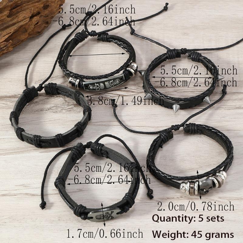 Hot Sale 5-piece Punk Style Handwoven Vintage Fashion Small Cone Skull Alloy Accessories