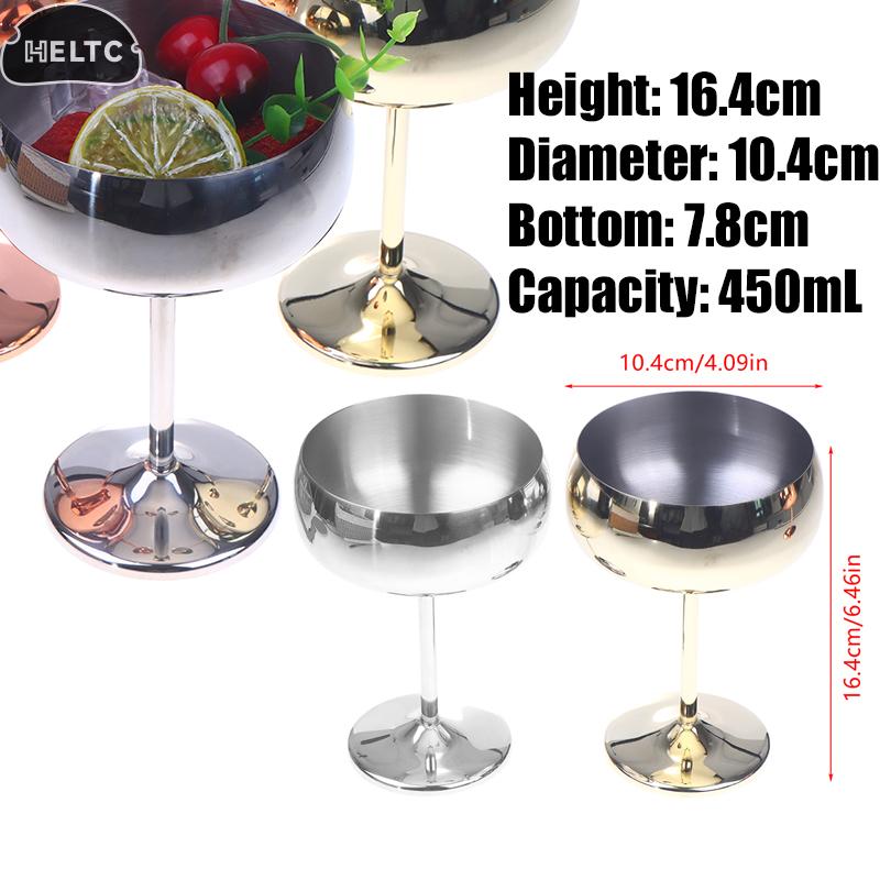 1PCS 450mL Stainless Steel Goblet Cocktail Glass Unbreakable Red Wine Cup Flute Cup Bar Martini Cup Metal Tall Champagne Glass