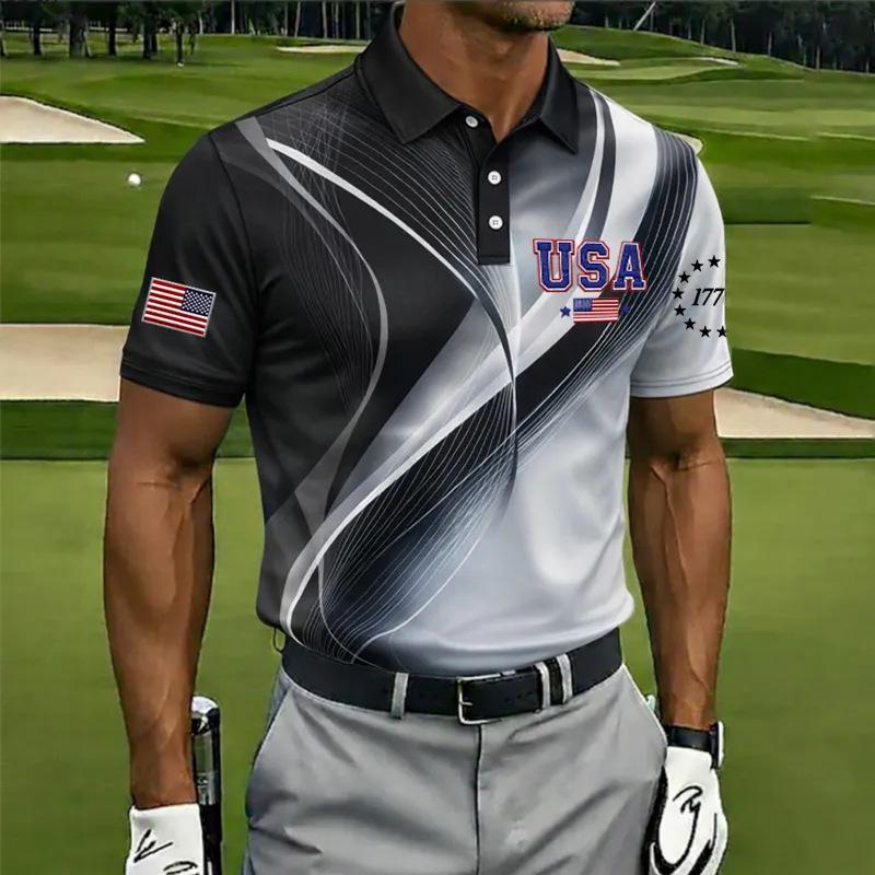 2026 New Men's American Flag 3D Printed Polo Shirt Summer Casual Short Sleeve Lapel Business Sports Top