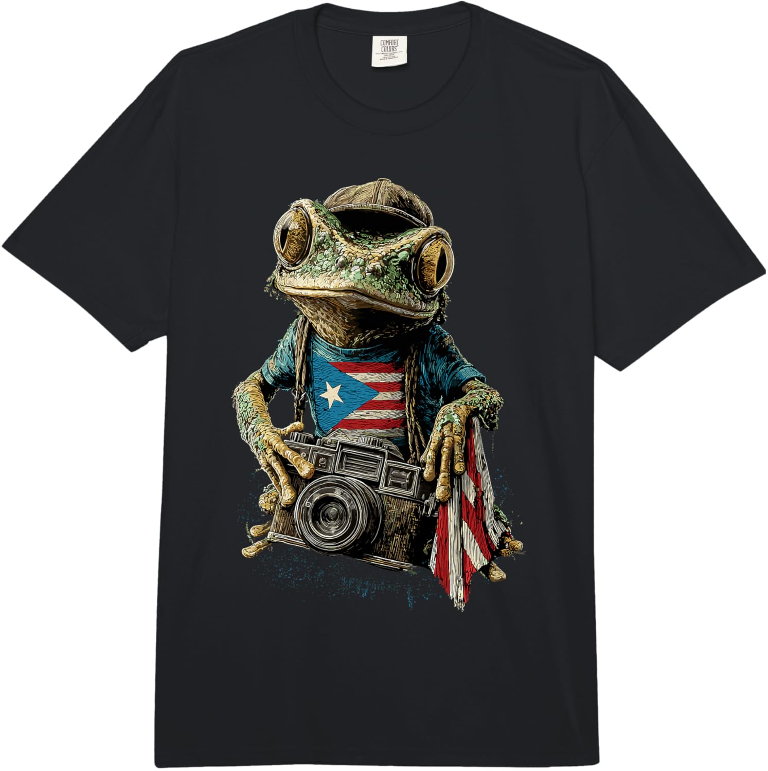 

Puerto Rican Coqui Frog with Flag and Camera Taino Boricua Comfort Colors Adult Heavyweight T-Shirt 5XL різнокольоровий