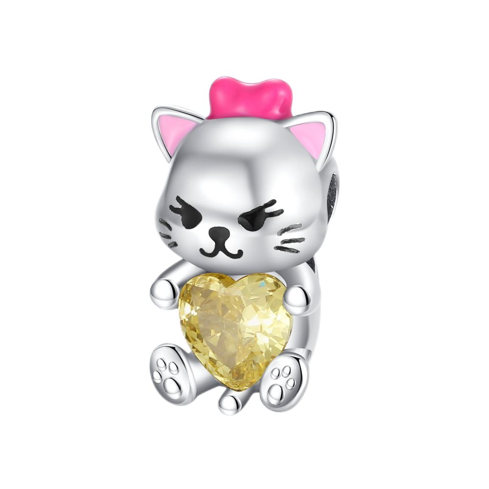 Classic Charms Original Copper Yellow Heart Moon Zircon Cat Beads Fit Bracelet Women Jewelry Diy Fine Gifts Accessories