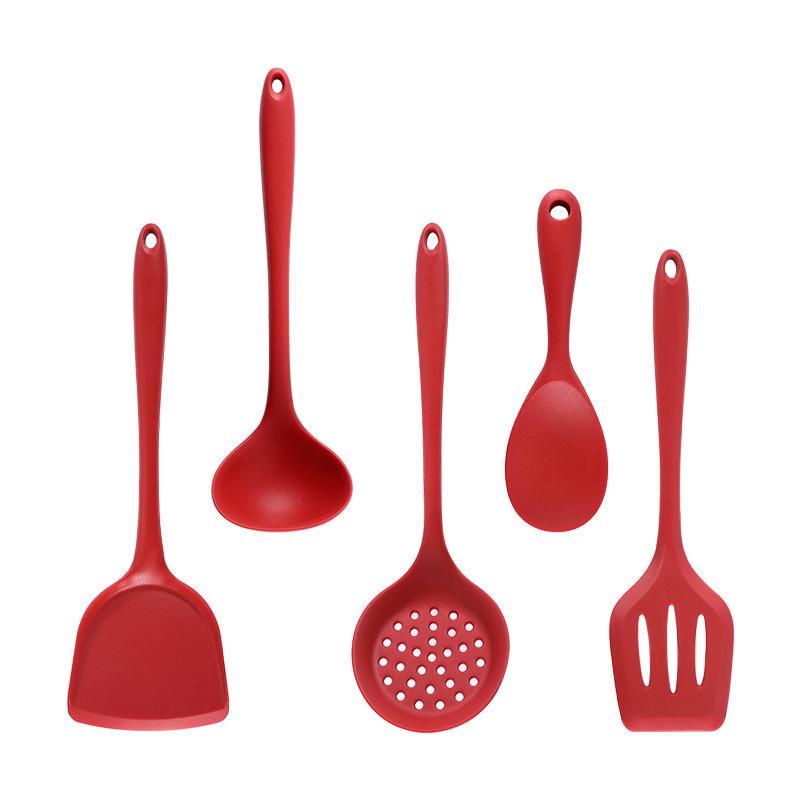 High-Temp Resistant Silicone Kitchen Utensil Set: Spatula, Ladle, Slotted Spatula, Slotted Spoon, and Rice Spoon (5-Piece Non-Stick Set)