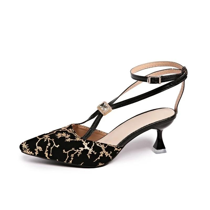 Fashion Stiletto Heels Women's Explosive Sexy Pointed Toe Shallow Mouth Gem Diamond Lace-up Baotou Non-slip High Heel Sandals