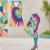 Womens Plus Size Two Piece Set Scoop Neck Sleeveless Printed Longline Tank Top And Fitted Pants