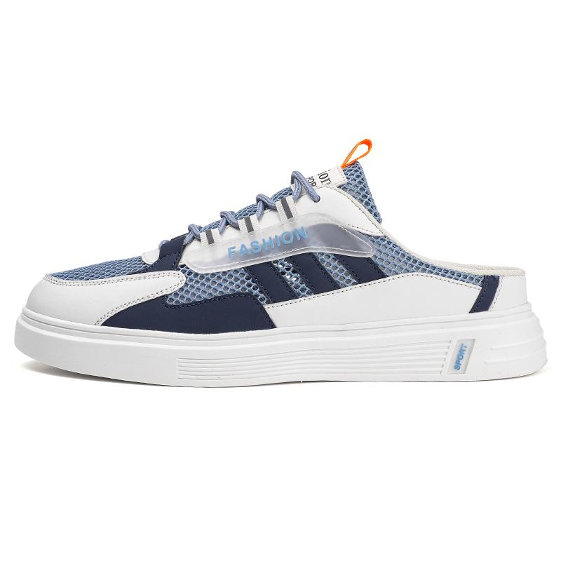 

Black Mesh Half Shoes For Men Lace Up Mules Male Sandals Summer Backless Loafers Slippers Man Slides 2025 Casual Driving Shoes 39