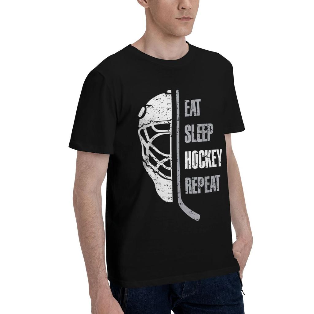 Eat Sleep Hockey Repeat 100 Cotton Casual Breathable Confortable Summer Mens Clothing Brands Mens Shirt