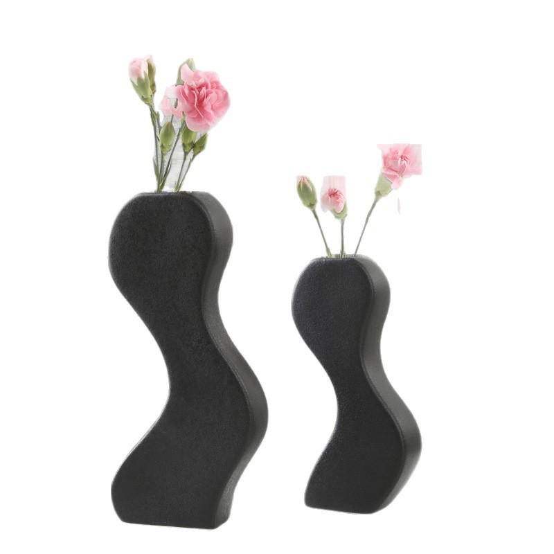Sleek Black Geometric Ceramic Vase for Home Decor