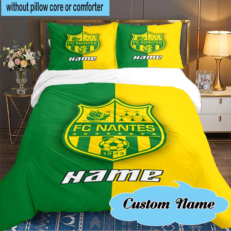Custom Name Nantes Football Crest Bedding Set 3pcs, Bedding Set Including 1pc Duvet Cover And 2pcs Pillowcases for Bedroom, Dormitory Gift