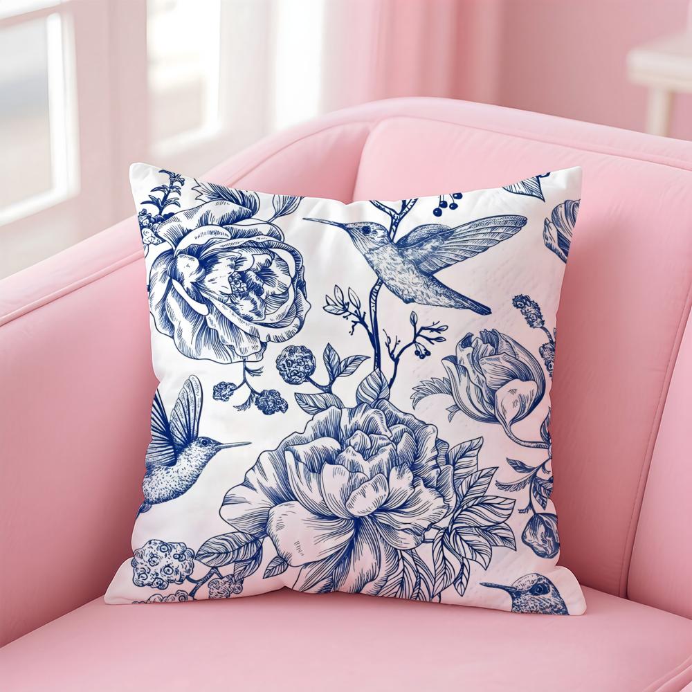 Oriental Classical Art Blue And White Porcelain Cushion Cover Pillowcase Short Plush Invisible Zipper Room Sofa Cushion Cover