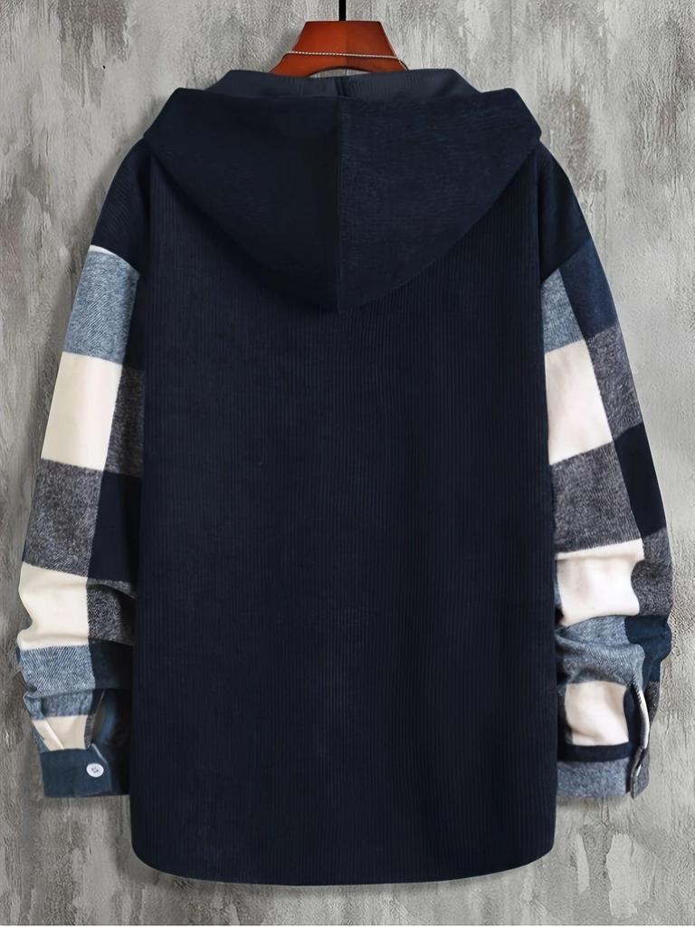 Men's Hooded Plaid Long Sleeve Thickened Cotton Shirt - Cold Resistant for Autumn/Winter 2025