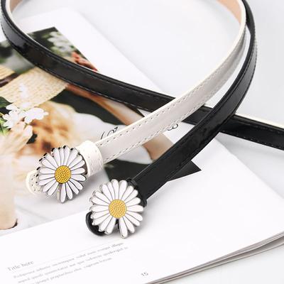Women's Daisy Fashion Lacquer Leather Belt Casual Woolen Dress Decorative Thin Belt