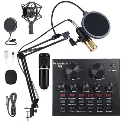 Kondensatormikrofon-Kit mit V8 Live-Übertragungssoundkarte, Live-Übertragungs-Equipment-Armständer, Poppschutz, Studio-Aufnahmeausrüstung