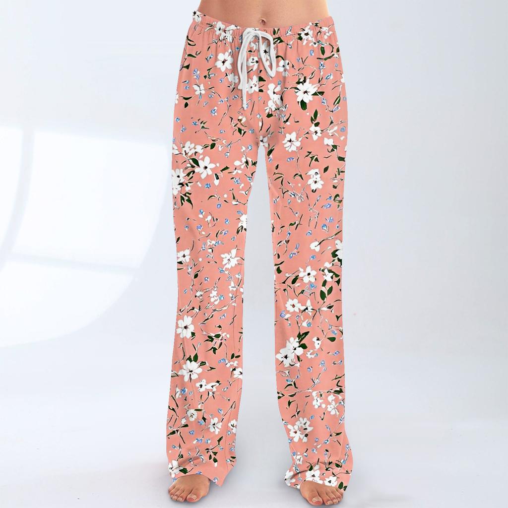 Pantalon Casual Imprimé à Taille Élastique à Cordon de Serrage, Coupe Ample pour Femme