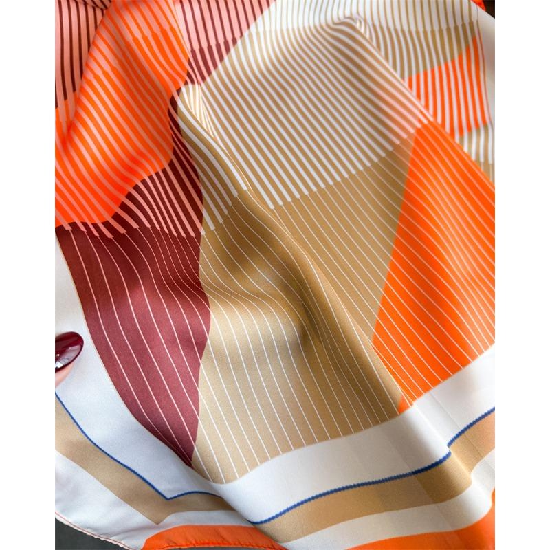 Spring Summer Simple Striped Printed Silk Like Scarf For Women