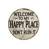 Round Wall Art Sign Retro Style Metal Welcome Sign Rustic Wall Sign for Front Door Bedroom Bathroom Bar Decoration