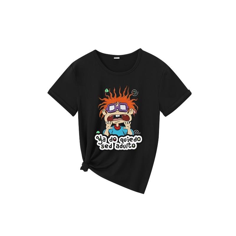 Europäische Größe 1 Stück Frühling Neues Damen-T-Shirt | Lustiger Cartoon-Charakter-Aufdruck, Geeignet für Sport, Fitness, Laufen, Modisch