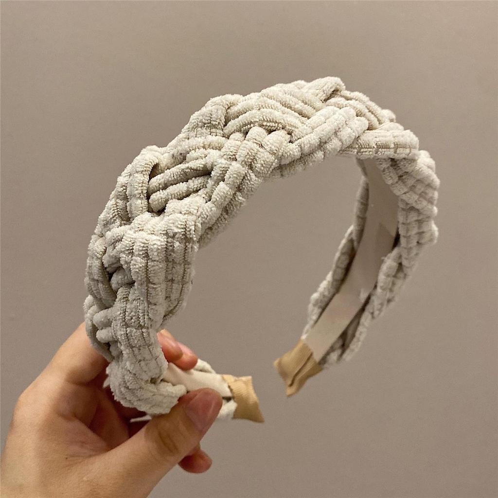 Style Sweet Headbands Weaving Checkerboard Pattern Solid Color Hair Accessories