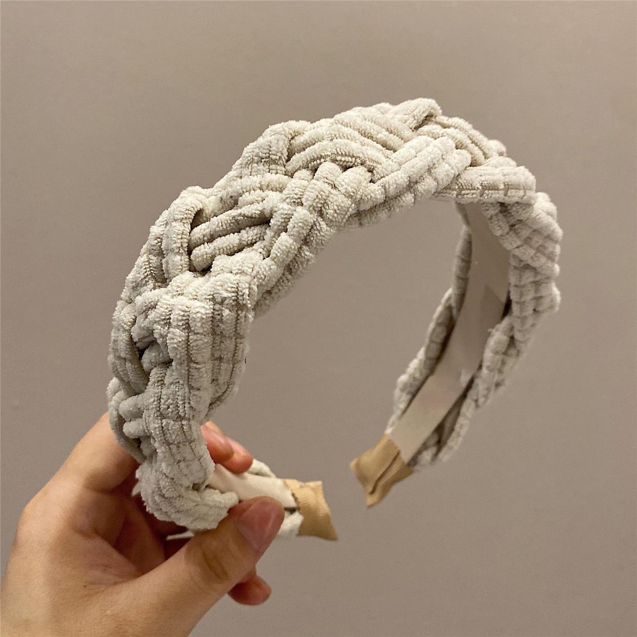 

Style Sweet Headbands Weaving Checkerboard Pattern Solid Color Hair Accessories абрикосовий