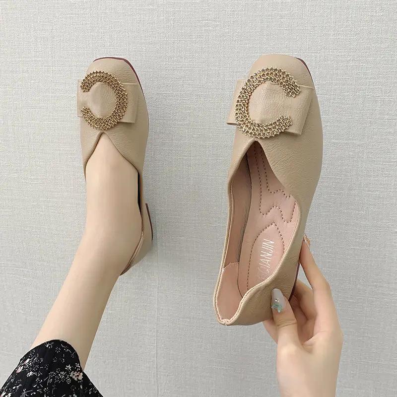 Fashion Office Low Heel Elegant Shoes for Women Red Black Woman Flats Non Slip High Quality Fashion Fashionable Social Casual Stylish 39