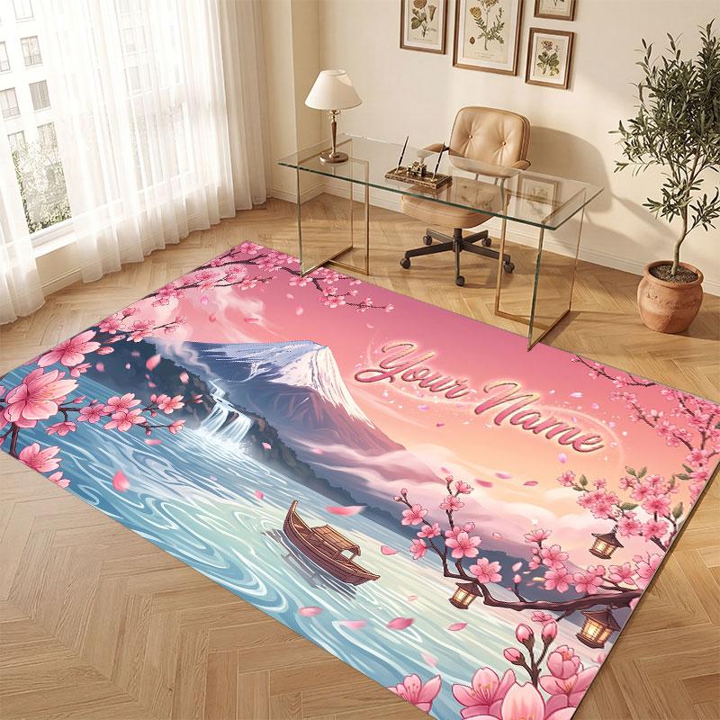 Floral Garden Theme Crystal Velvet Floor Rug Personalized Custom Name Text Warm Carpet Home Decoration