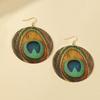 Bohemian Retro Peacock Feather Geometric Circle Stud Earrings