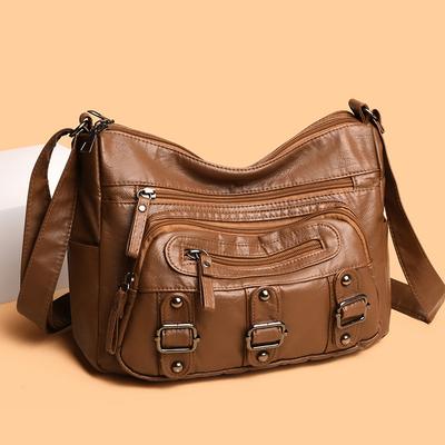 Fashionable Middle-aged Women's Bag Single Shoulder Bag Lightweight Pu Soft Leather Crossbody Bag Simple Mother Bag