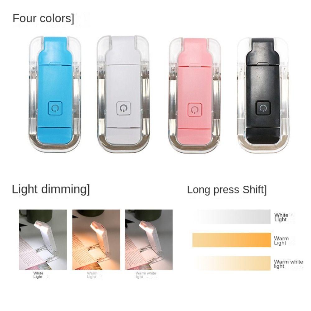 USB Rechargeable Book Reading Light 3 Light Colors Night Lamp New Night Light Clip
