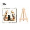 Festive Home Decor for October Halloween Wood Tabletop Sign with Mini Easel, Cute Pumpkin Ghost Decorative Party Table Centerpieces Plaque,