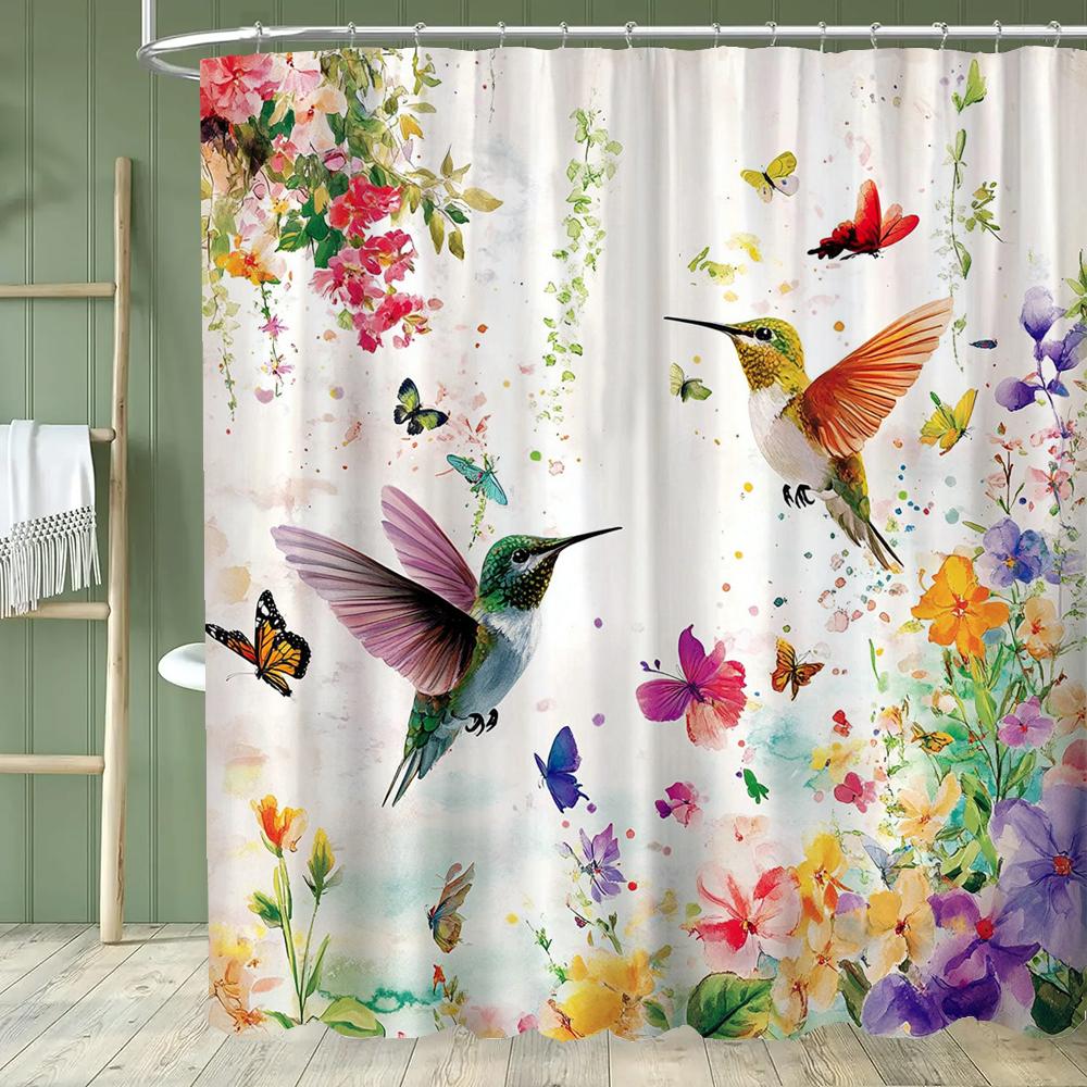 Butterfly And Floral Printed Shower Curtain Family Home Decoration Polyester Bathtub Curtain Bathroom Partition Room Curtain