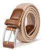 Men's Woven Stretch Belt Bulliant Beige Adjustable 105cm Length