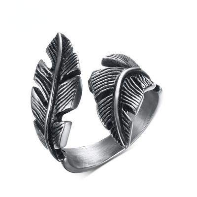 Ikuinen Vintage Feather Ring Men Jewelry Stainless Steel Biker Style Hand Polishing US Size 7 8 9 10 11 12