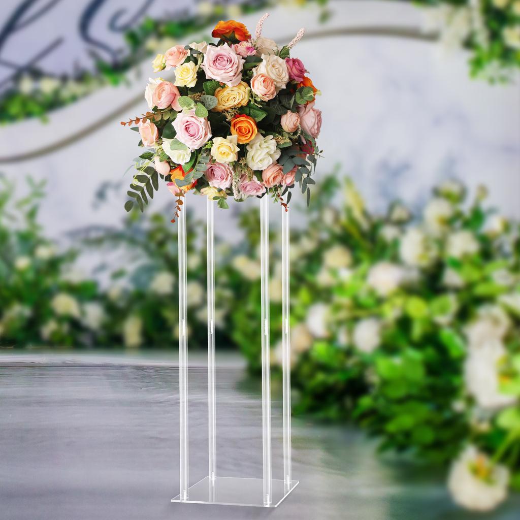 Elegant Clear Acrylic Wedding Centerpiece Stand,Rectangular Flower Display Vase,Tall Tabletop Decor,Crystal-Like Column Pillar