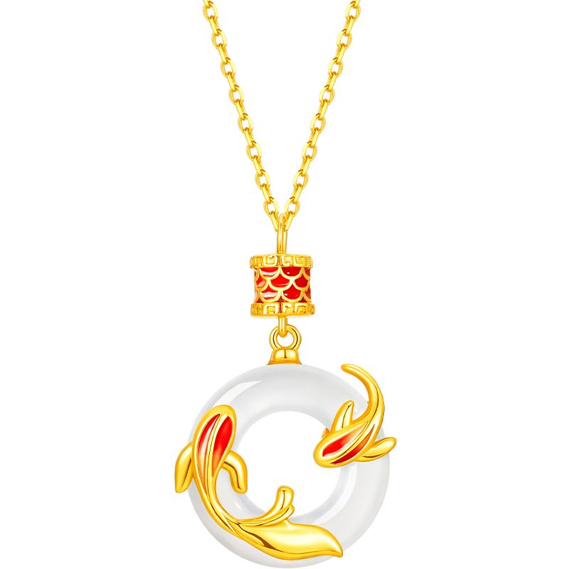 YanChuang 925 Sterling Silver Koi Peace Buckle Chalcedony Necklace