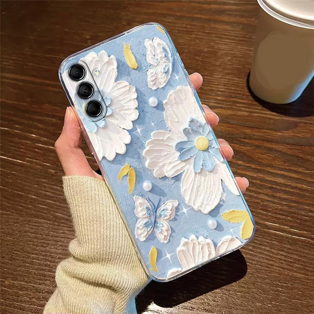 

Oil Painting White Rose Flower Phone Case For Samsung Galaxy A56 A16 A26 A36 A37 A57 A17 A13 A11 A10 Clear Transparent TPU Cover Samsung Galaxy A13 5G