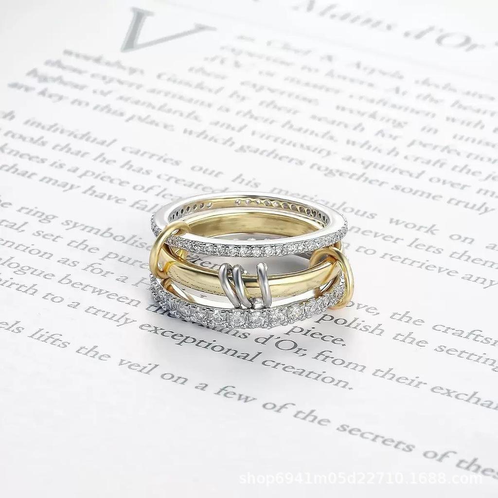 Interlocking Zircon Diamond Ring - Two-Tone Trendy Personalized Design