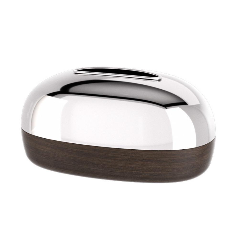 

Wood Grain Paper Towel Case Retro Paper Container Creative Light Luxury Napkin Holder Living Room Silver Plastic