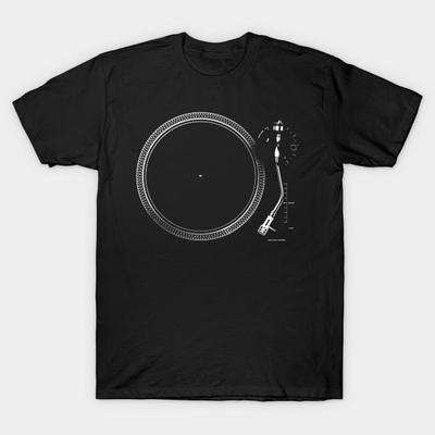 Men Black Print T-shirt Super Large TShirt Turntable Retro Music Vintage Audio Vinyl Record Player LP No-Cut Transfer Paper Print Cotton Tshirt