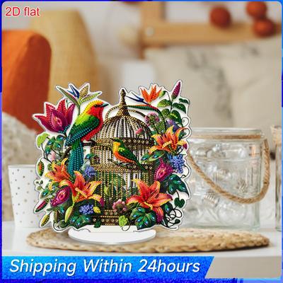 Flower DIY 2D Flat Acrylic Crystal Art Craft Decoration Double-Sided Printed Single-Side Drill for Adults Gift Home Decor