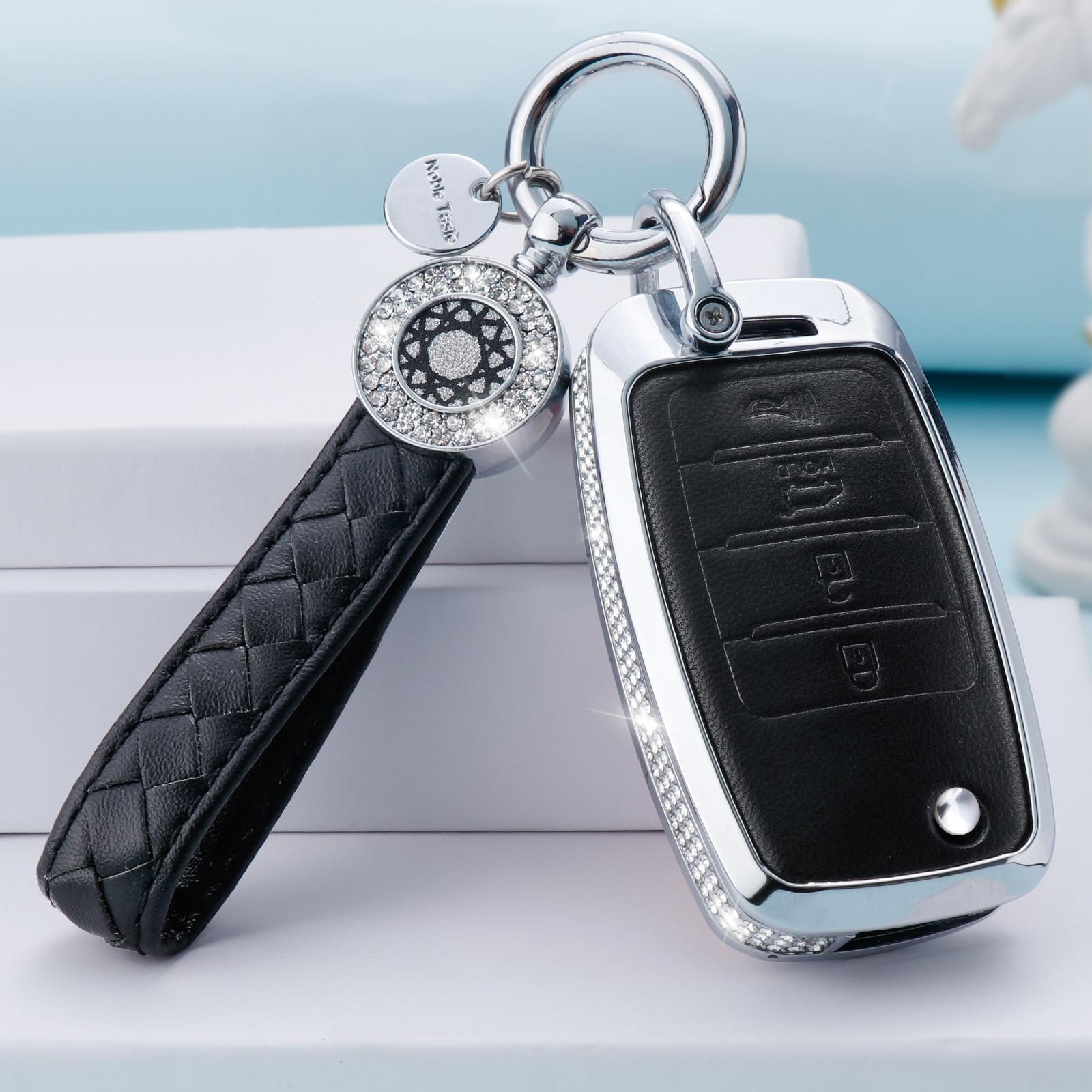 

Чехол для брелока Kia с брелоком, Розовый кожаный кристальный чехол-защита для ключей, Совместим с Kia Sedona Rio Optima Soul S чёрный